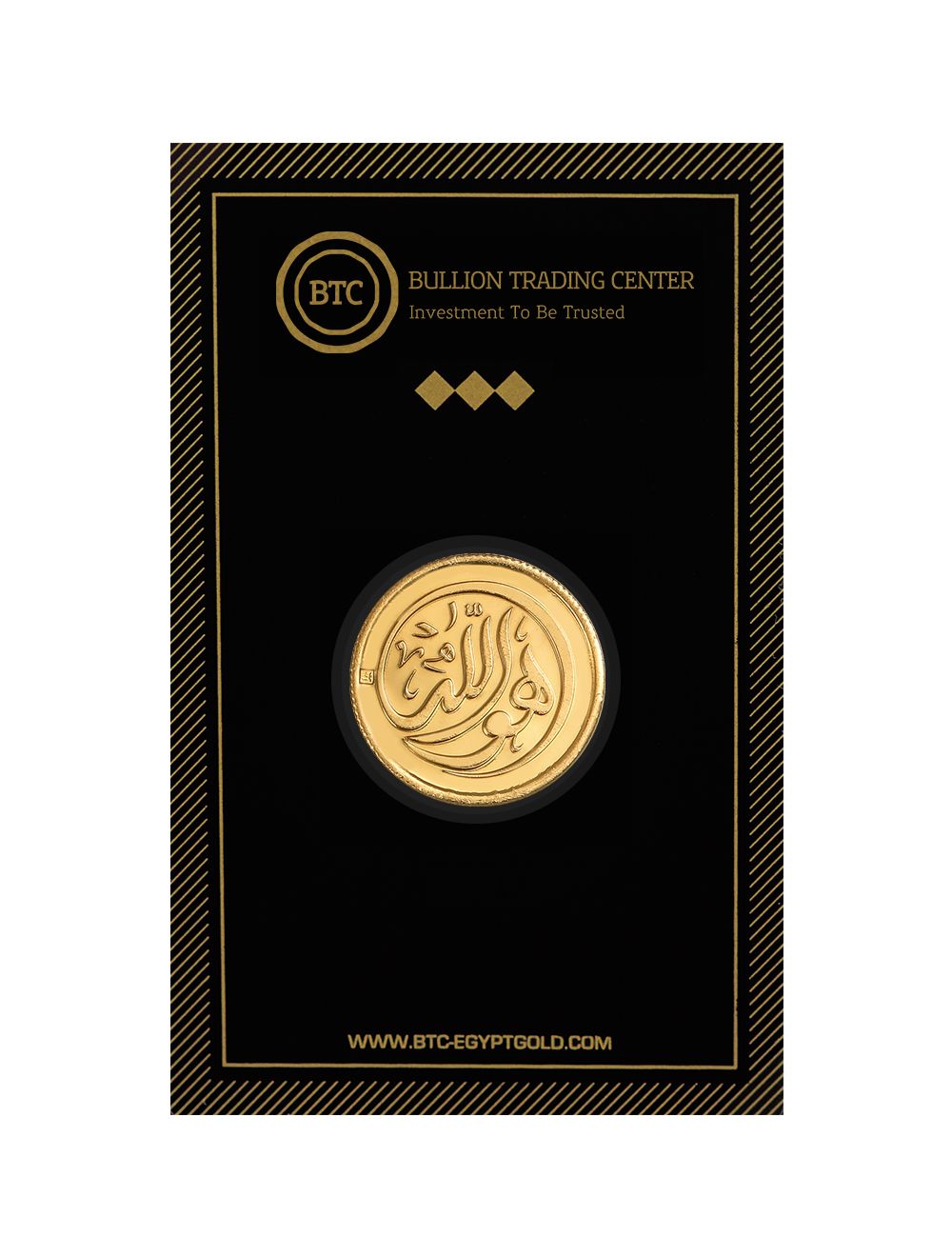 A 21-karat Islamic gold coin from BTC, engraved with "Ar-Rahman" (The Most Merciful).