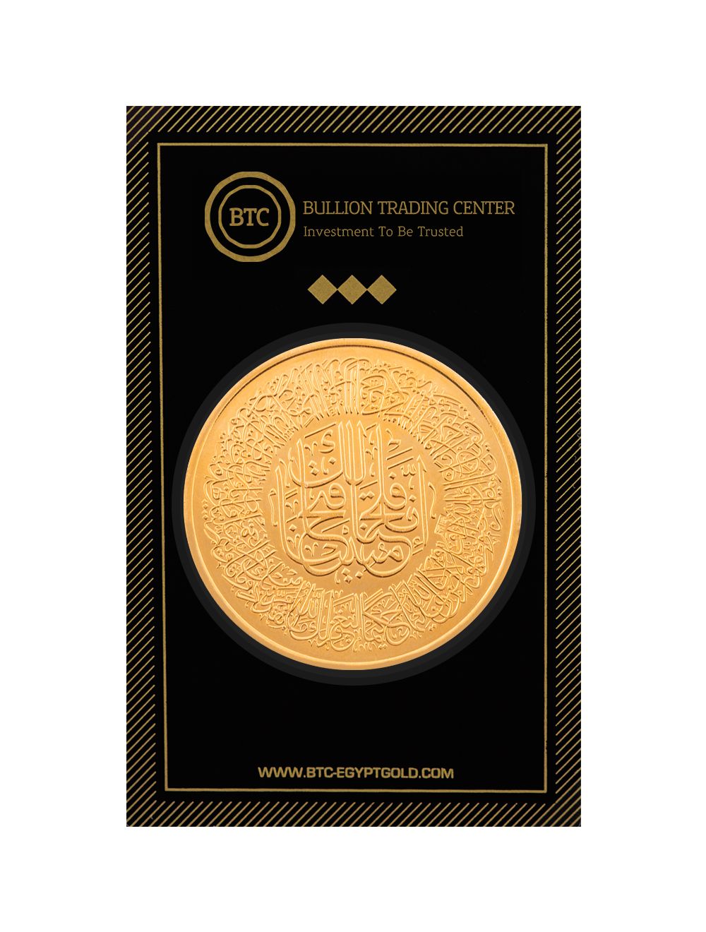 A BTC 5-pound gold bar weighing 40 grams, with Surah Al-Fath on one side and the word "Allah" (the Divine Name) on the other side.