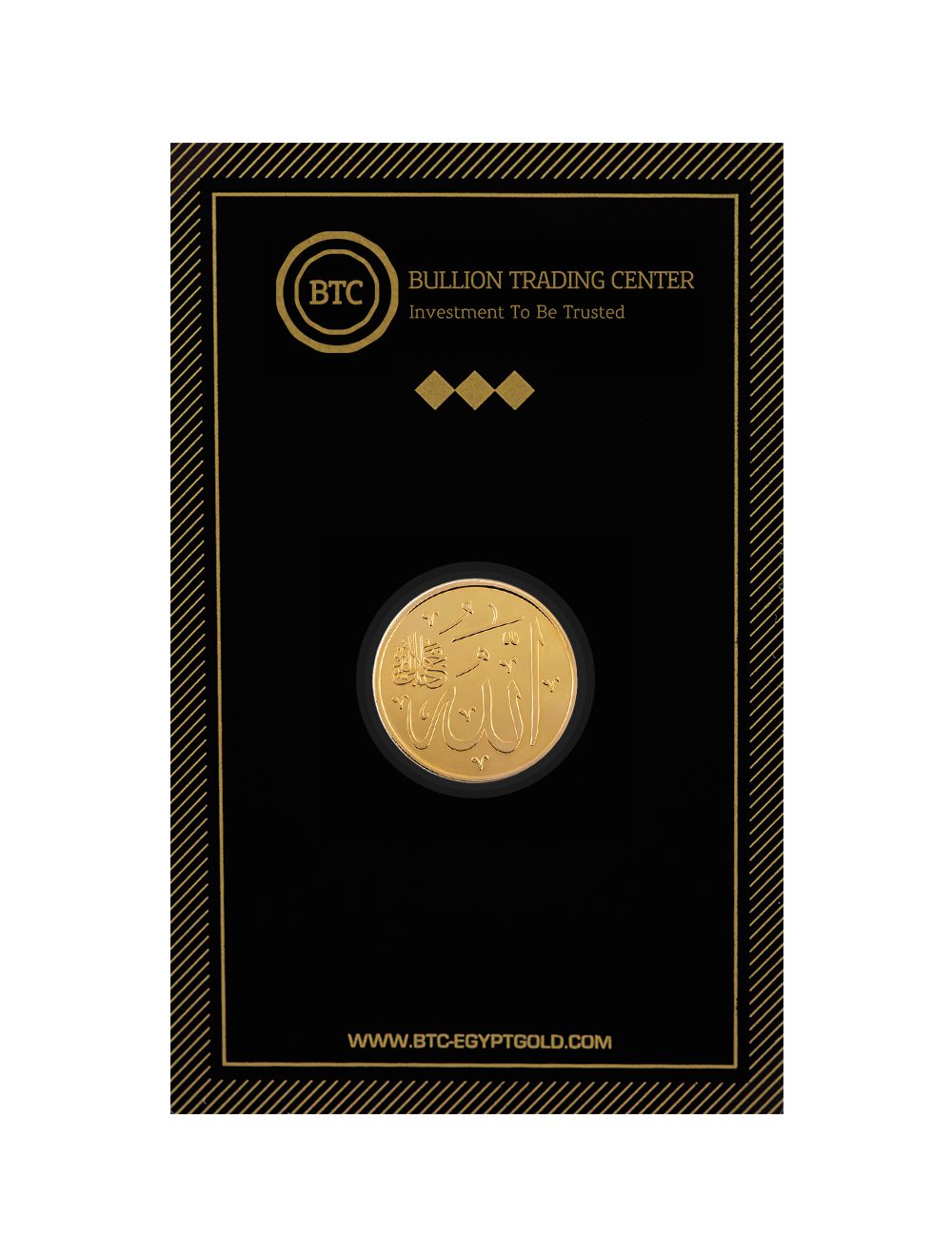 21-karat half gold coin from BTC, Islamic-style design.