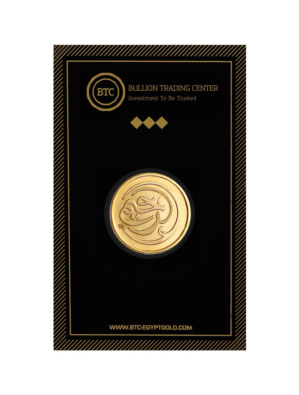 A 21-karat gold coin from BTC, engraved with "Ar-Raheem" (The Most Compassionate).