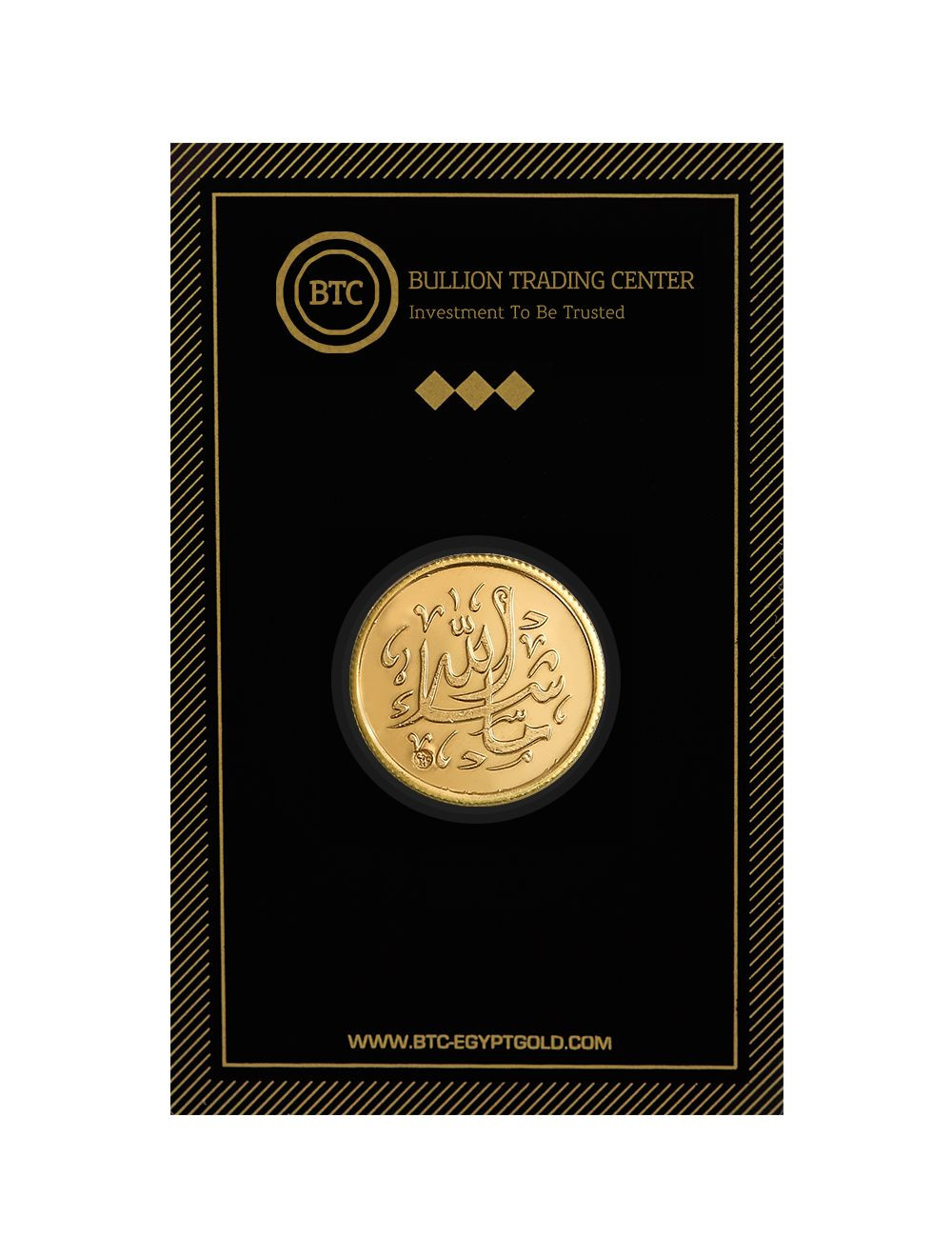 A 21-karat Islamic gold coin from BTC, engraved with "Masha Allah".